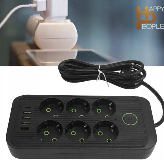 Prailgintuvas su jungtuku, 6 rozetės, 2 metrai